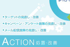 【ACTION 処置・改善】
● ターゲットの見直し・改善
● キャンペーン・アンケート施策の見直し・改善
● メール配信施策の見直し・改善